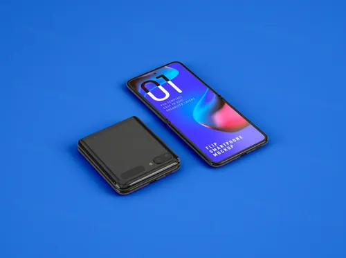 三星可折叠屏智能手机APP UI提案样机模板素材 Galaxy Z Flip Mockup Folding Phone