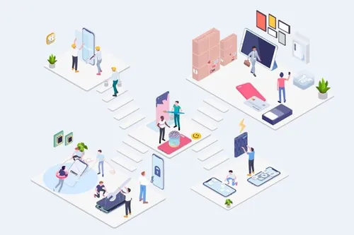 品牌顾客售后服务等距概念插画 elements-warranty-customer-care-service-isometri...