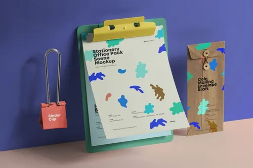漂浮的Office Psd文具套装样机 Office Psd Stationery Set Mockup 2