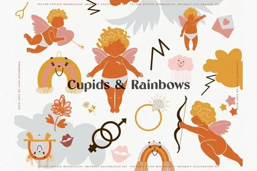 可爱的丘比特翅膀彩虹元素儿童插画图案合辑 Cupids  C