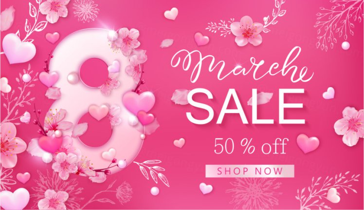 三八女神节妇女节樱花红心促销横幅促销矢量海报素材