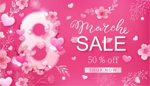 三八女神节妇女节樱花红心促销横幅促销矢量海报素材