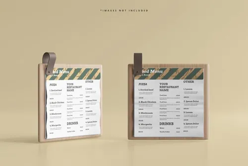 木板上的食物菜单咖啡店餐厅品牌设计贴图展示样机模板 Square food menu mockup