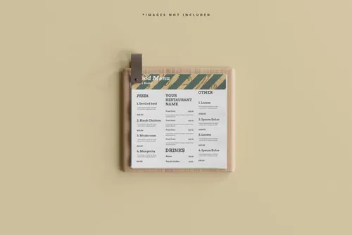 木板上的食物菜单咖啡店餐厅品牌设计贴图展示样机模板 Squa