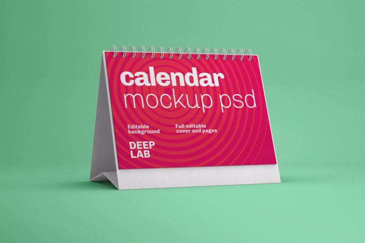 横版活页桌面日历封面设计效果图样机 v2 Horizontal Desk Calendar Mockup