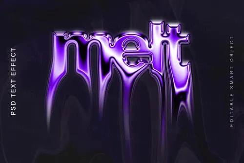 高质量迷幻紫色金属融化字体特效一键生成PSD模板素材 Met