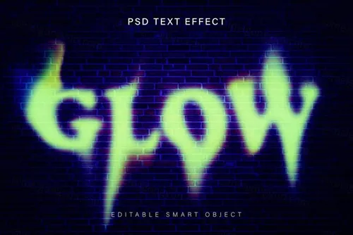 高质量夜店酒吧墙面发光字特效一键生成PSD模板素材 Glow