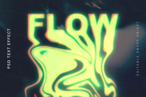 高质量液体融化迷幻发光字体模糊特效一键生成PSD模板素材 M