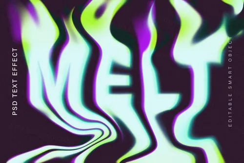 高质量液体融化迷幻字体模糊特效一键生成PSD模板素材 Mel