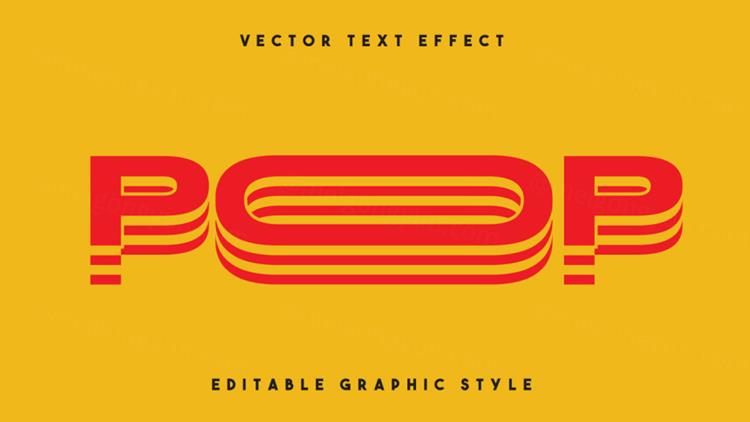 高质量复古红黄分层3D抽象POP特效字体EPS矢量模板素材