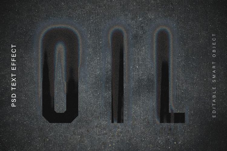 高质量黑色水面浮油纹理字体模糊特效一键生成PSD模板素材 O