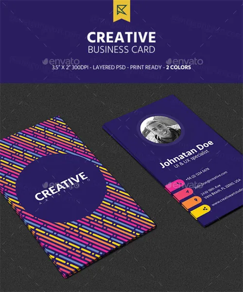 创意工作室个人品牌名片模板PSD模板Creative Vertical Business Card