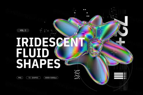 复古未来派全息镭射渐变彩虹流体几何抽象形状PNG合辑 Iri