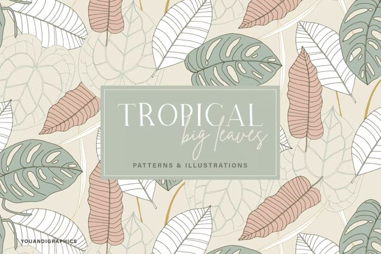 手绘热带大树叶矢量图案合辑 Big Leaves - Tro