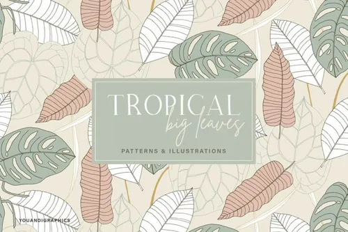 手绘热带大树叶矢量图案合辑 Big Leaves - Tro