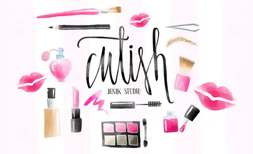 化妆品水彩风格PNG高清素材 Cutish – 13 Free Watercolor Make-up Elements