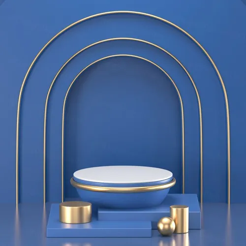 3D渲染经典蓝色金属几何产品台子舞台抽象背景素材