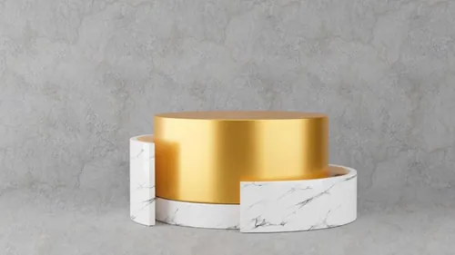三维渲染混凝土墙壁黄金金属几何产品台子舞台抽象背景素材