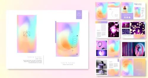 梦幻潮流渐变色画册简历模板矢量设计模板素材 Gradient colored portfolio template