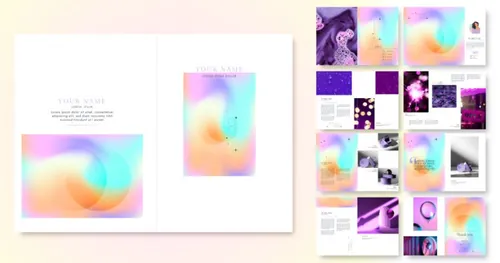 梦幻潮流渐变色画册简历模板矢量设计模板素材 Gradient colored portfolio template