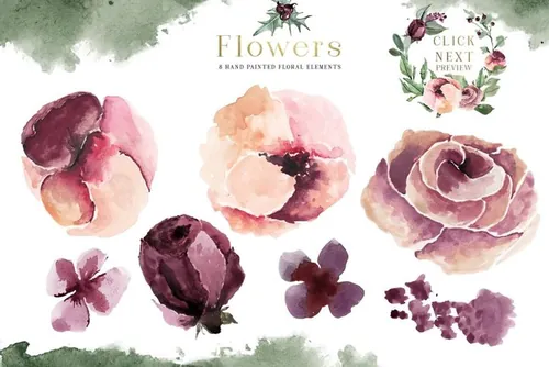 圣诞手绘水彩装饰素材  Plum-Christmas-Wat