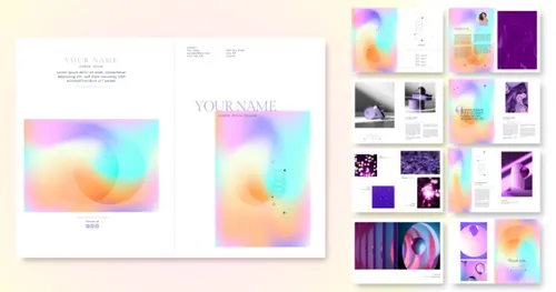 梦幻潮流渐变色画册简历模板矢量设计模板素材 Gradient colored portfolio template