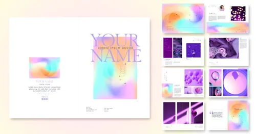 梦幻潮流渐变色画册简历模板矢量设计模板素材 Gradient colored portfolio template
