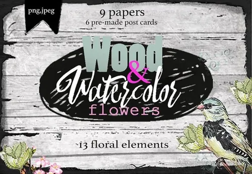 鲜花和木材元素素材 flowers-wood