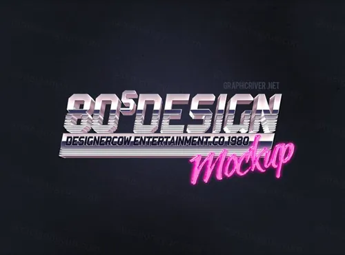 80年代3D金属文字特效模板 80\'s Style Text Mockup v6
