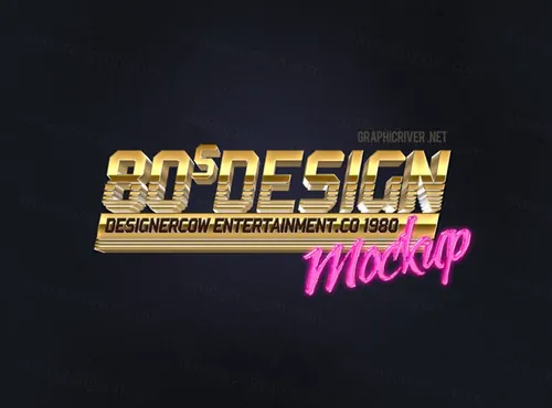 80年代3D黄金文字特效模板 80\'s Style Text Mockup v6 2