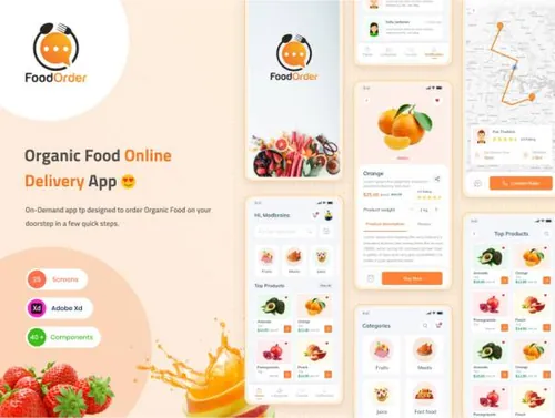 水果生鲜杂货店超市订购送货APP界面UI素材 Food Order G