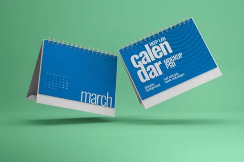 活页桌面日历设计效果图样机  Horizontal Desk Calendar Mockup