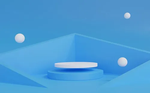 3D渲染淡蓝色金属几何悬浮产品台子舞台抽象背景素材