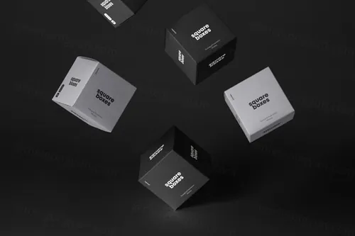 漂浮的Psd方盒包装样机 Psd Square Box Packaging Mockup
