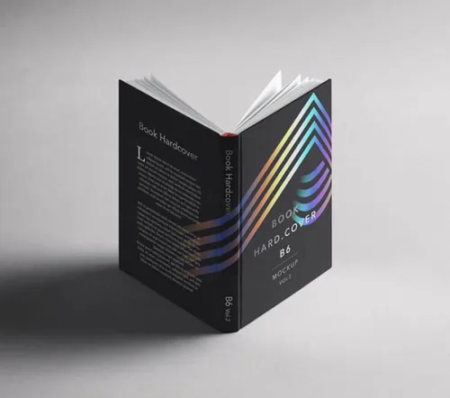 透视正面和背面打开视图的精装psd书样机模板 Psd Book Hardcover B6 Vol2