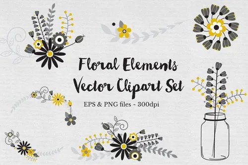 手绘花卉装饰素材Floral Wreath Clipart Vectors
