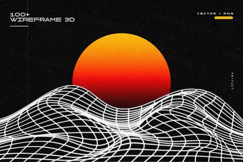 复古未来主义几何线框网格矢量插画装饰设计素材 Wirefra