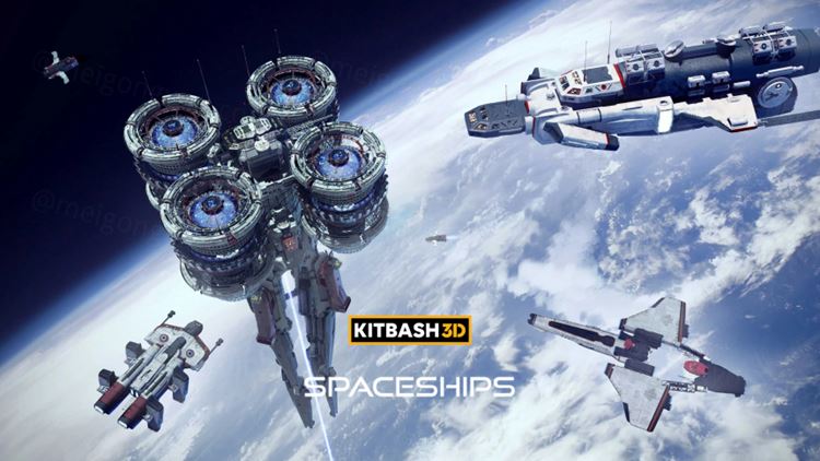 未来太空宇宙飞船航天卫星科幻交通工具3D模型素材 KitBa