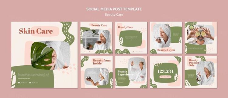 清新化妆美容水疗中心护理保养产品宣传海报PSD模板素材 Beauty Care Template