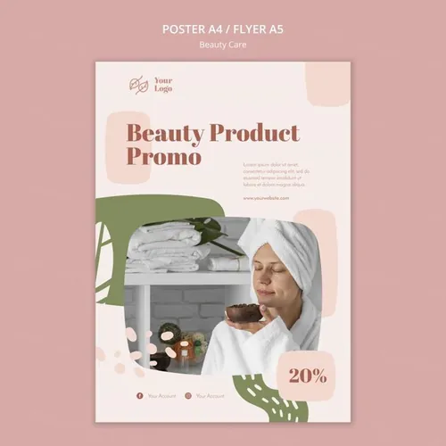 清新化妆美容水疗中心护理保养产品宣传海报PSD模板素材 Beauty Care Template