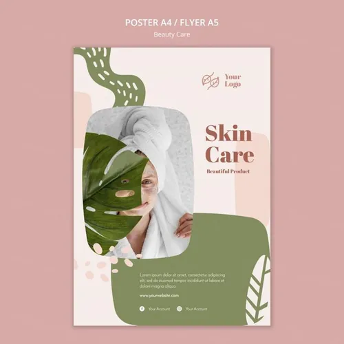 清新化妆美容水疗中心护理保养产品宣传海报PSD模板素材 Beauty Care Template