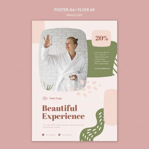 清新化妆美容水疗中心护理保养产品宣传海报PSD模板素材 Beauty Care Template