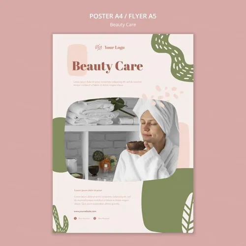 清新化妆美容水疗中心护理保养产品宣传海报PSD模板素材 Beauty Care Template