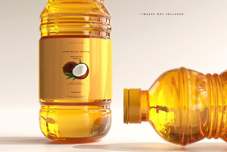 高质量透明有机菜油食用油塑料瓶设计展示贴图样机模板 Cooking Oil Bottle Mockup