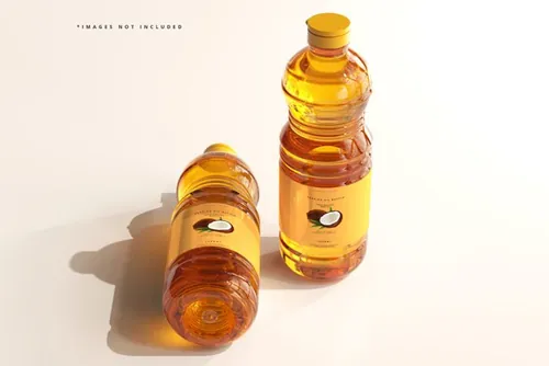 高质量透明有机菜油食用油塑料瓶设计展示贴图样机模板 Cooking Oil Bottle Mockup