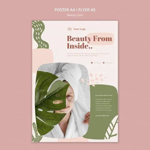 清新化妆美容水疗中心护理保养产品宣传海报PSD模板素材 Beauty Care Template
