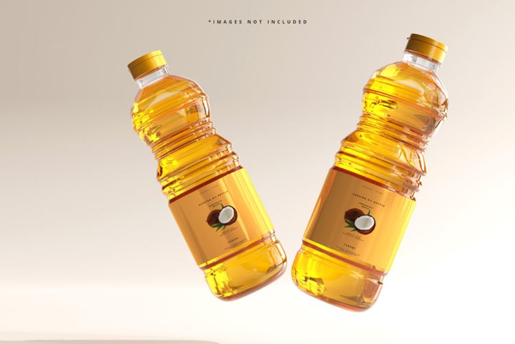高质量透明有机菜油食用油塑料瓶设计展示贴图样机模板 Cooking Oil Bottle Mockup