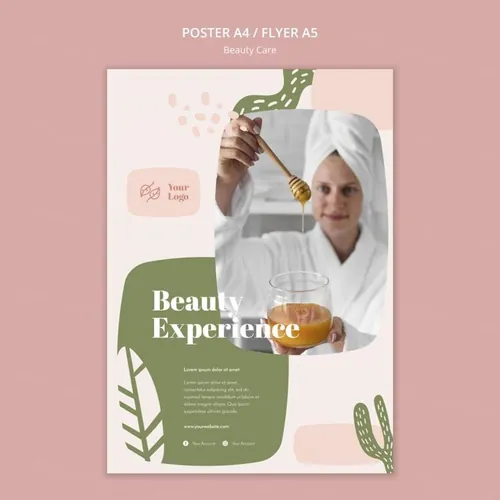 清新化妆美容水疗中心护理保养产品宣传海报PSD模板素材 Beauty Care Template