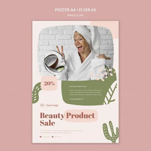 清新化妆美容水疗中心护理保养产品宣传海报PSD模板素材 Beauty Care Template