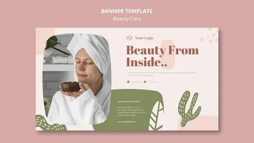 清新化妆美容水疗中心护理保养产品宣传海报PSD模板素材 Beauty Care Template